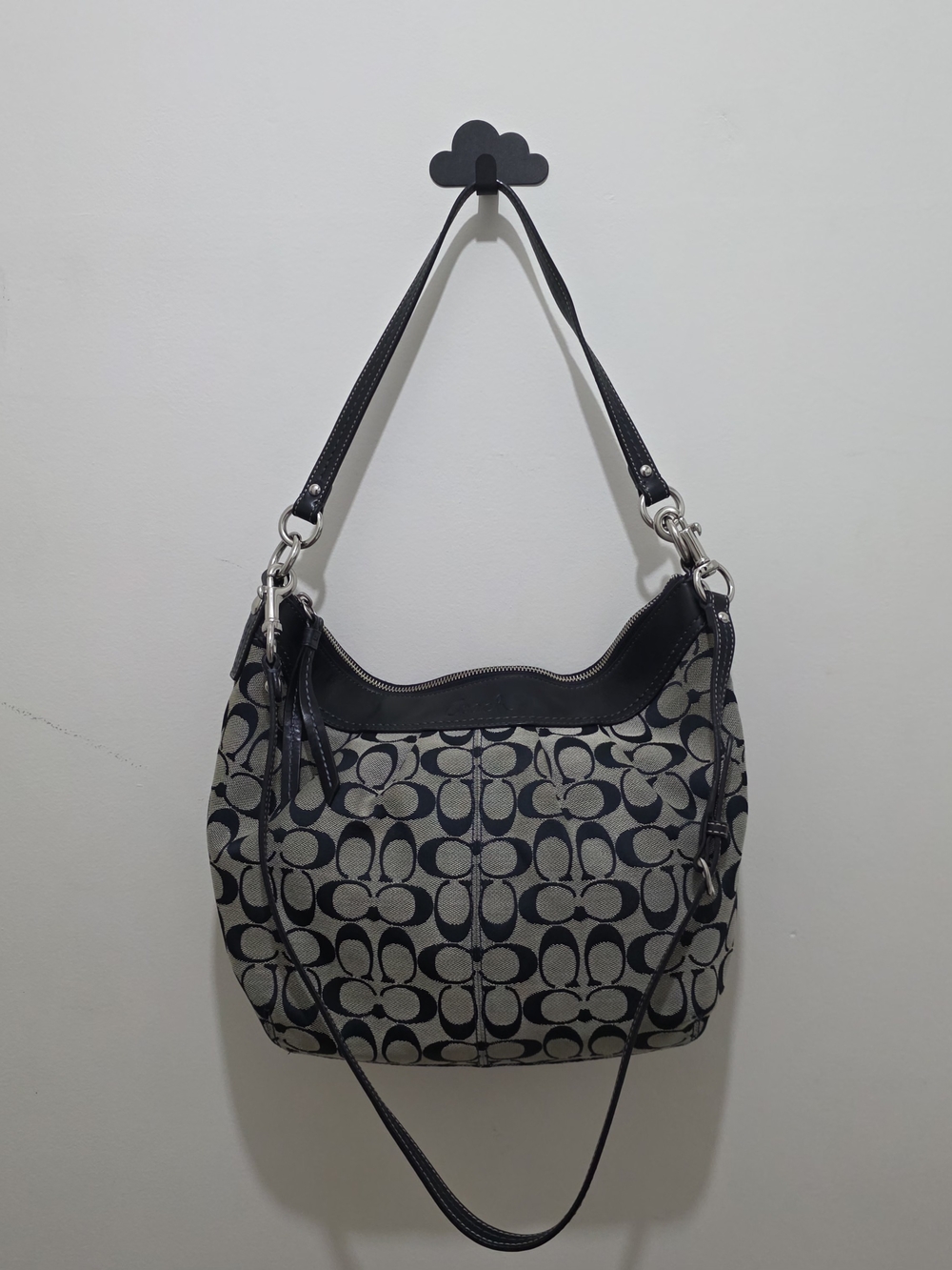 COACH Ashley Signature C Jacquard Hobo Bag Navy F13744